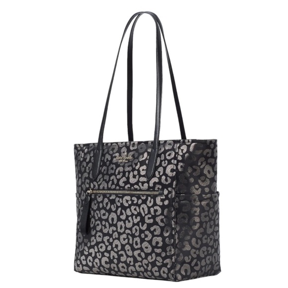 ♠️Kate Spade Chelsea Leopard Graphic Jacquard Nylon Large Tote, Black Multi NWT - Picture 2 of 8
